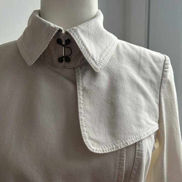 Burberry London Ivory Cotton-Twill Belted Jacket with Nova Check – US 6 - Picture 3 of 13